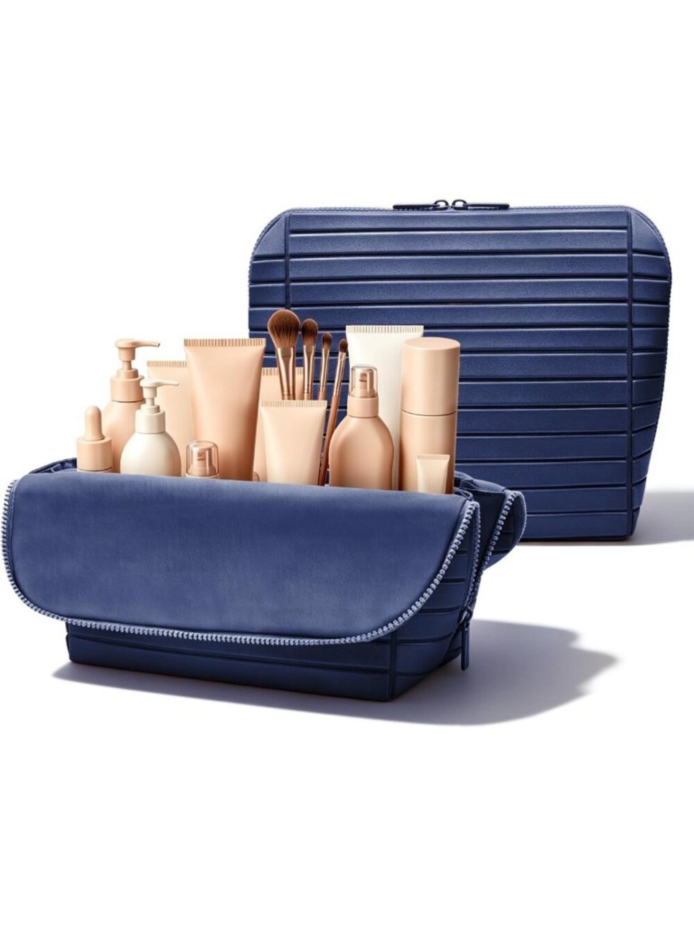 Large Travel Makeup Organizer Bag with Adjustable Dividers, 27 Pockets & Brush